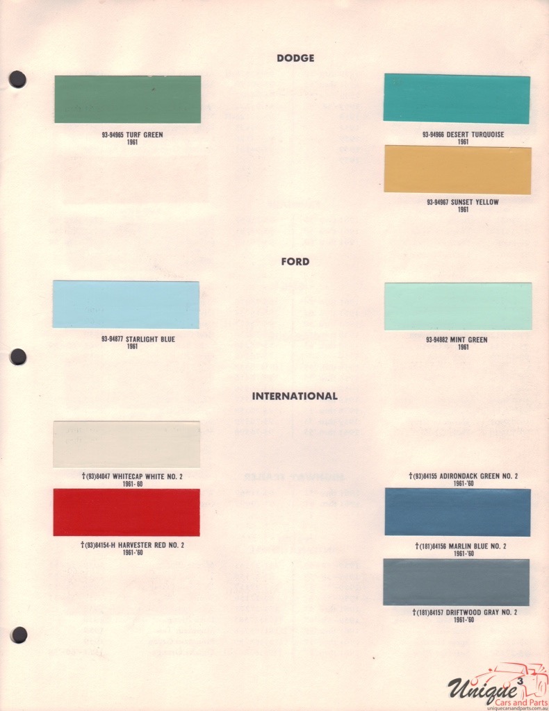 1961 Dodge Truck Paint Charts DuPont 1